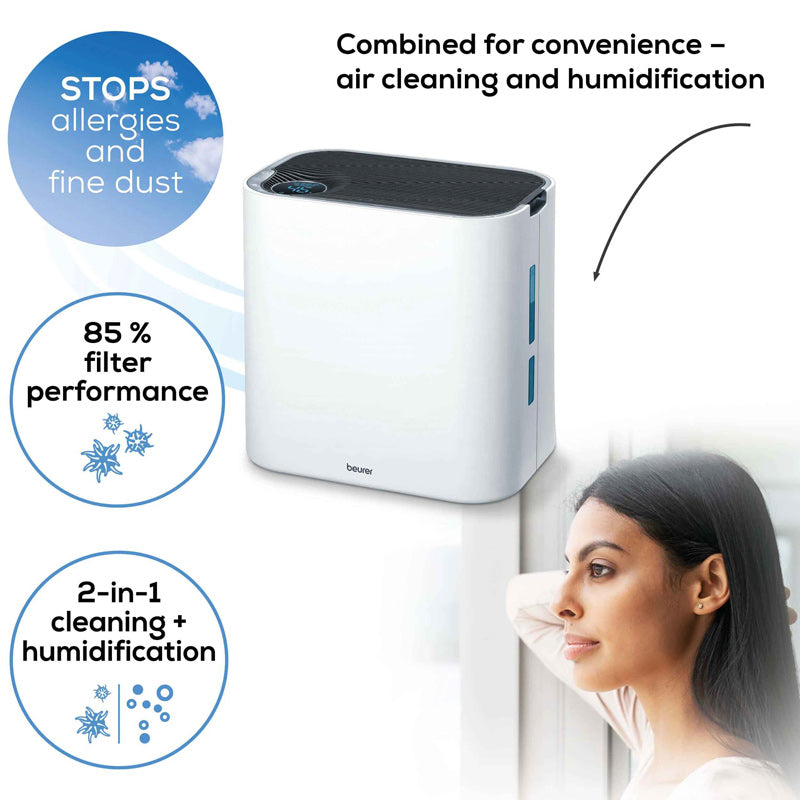 Beurer air purifier and humidifier 2-in-1 LR 330 With a unique touch for your indoor climate with three-layer filter system & air humidification up to 35 m²