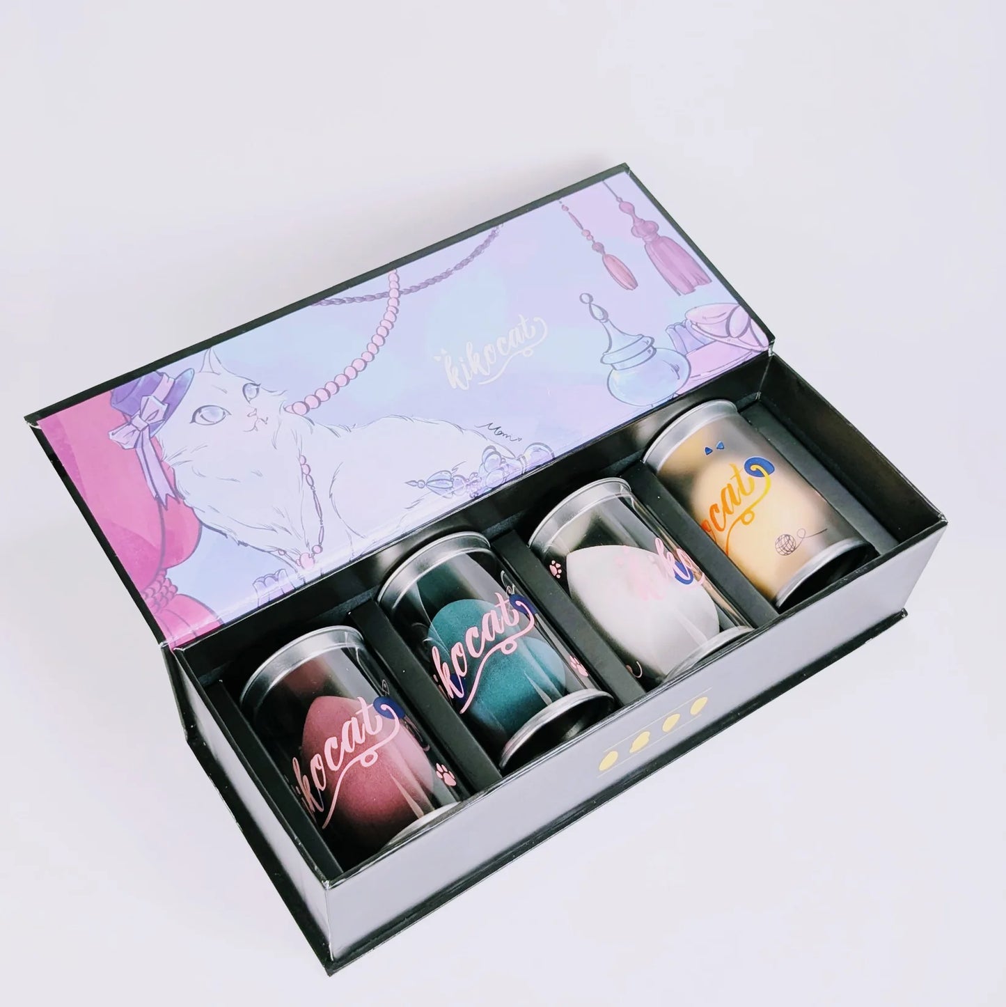 Gift Packing Luxury Velvet Makeup Puff 4 Pcs Set – FREE 2 Eyeshadows | Premium Packaging 🎀