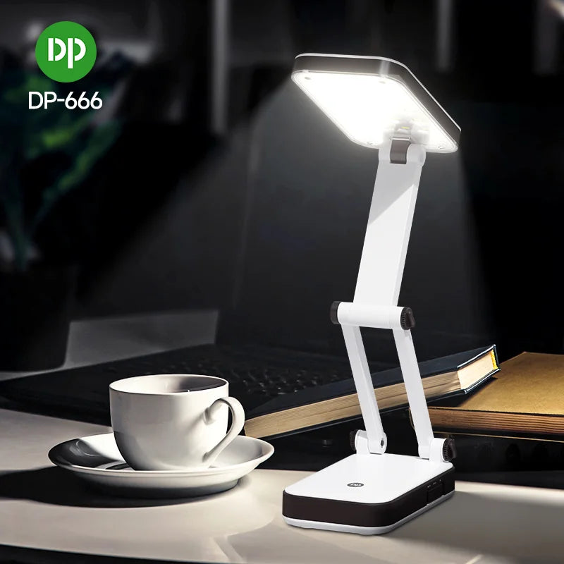 LED Rechargeable Desk Lamp DP-666 Portable Light Electric Charging Bulb Emergency Light For Home Office Study Table Lamp Desk Light Long Battery Life Upto 4 Hrs