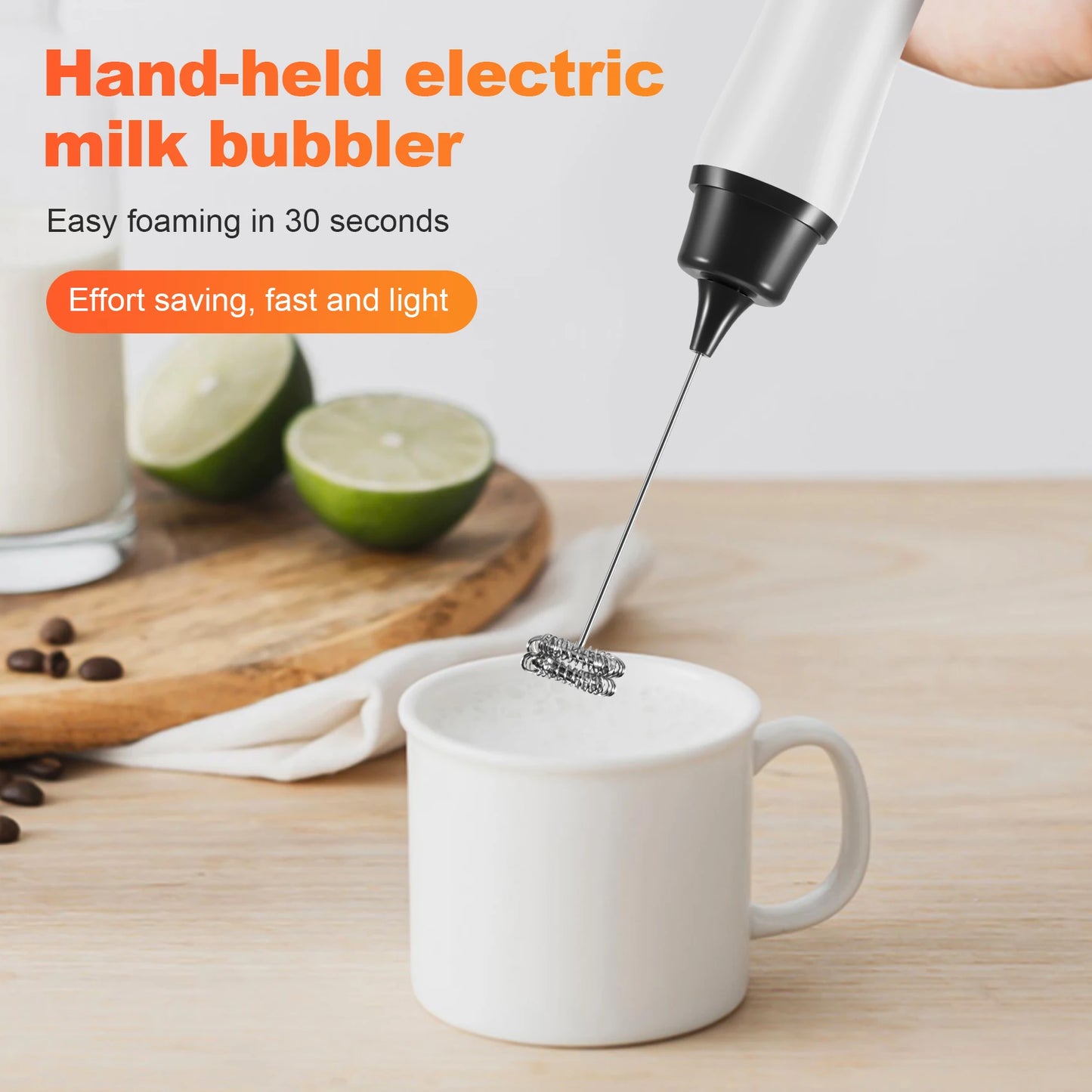 Rechargeable Coffee Beater Handheld Electric Coffee Mixer Frother Automatic Milk Beverage Foamer Cream Whisk Cooking Stirrer Egg Beater With Cover Stainless with Charging Cable