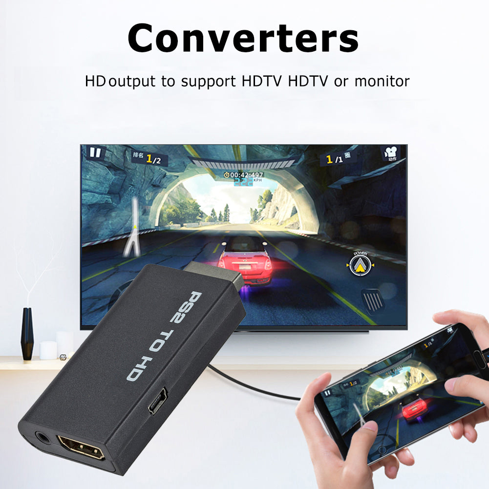 ForPS2 to HDMI-compatible Converter Audio Full HD Video Adapter 480i/480p/576i with 3.5mm Audio Output for All PS2 Display Modes