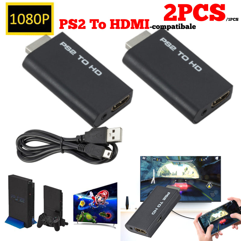 ForPS2 to HDMI-compatible Converter Audio Full HD Video Adapter 480i/480p/576i with 3.5mm Audio Output for All PS2 Display Modes