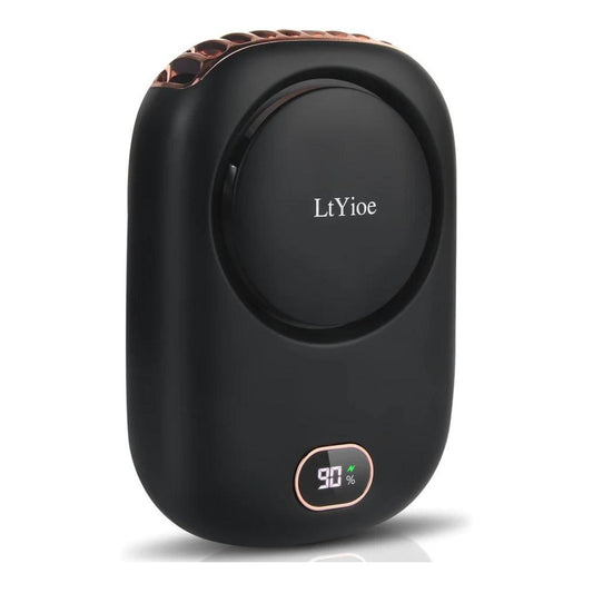 مروحة صغيرة محمولة من LtYioe، مروحة مكتب صغيرة قابلة لإعادة الشحن، مروحة شخصية متعددة الوظائف مع تدفق هواء قوي، شاشة ذكية LED و3 سرعات للمكتب والمنزل والسفر والمكتب في الهواء الطلق (أسود)