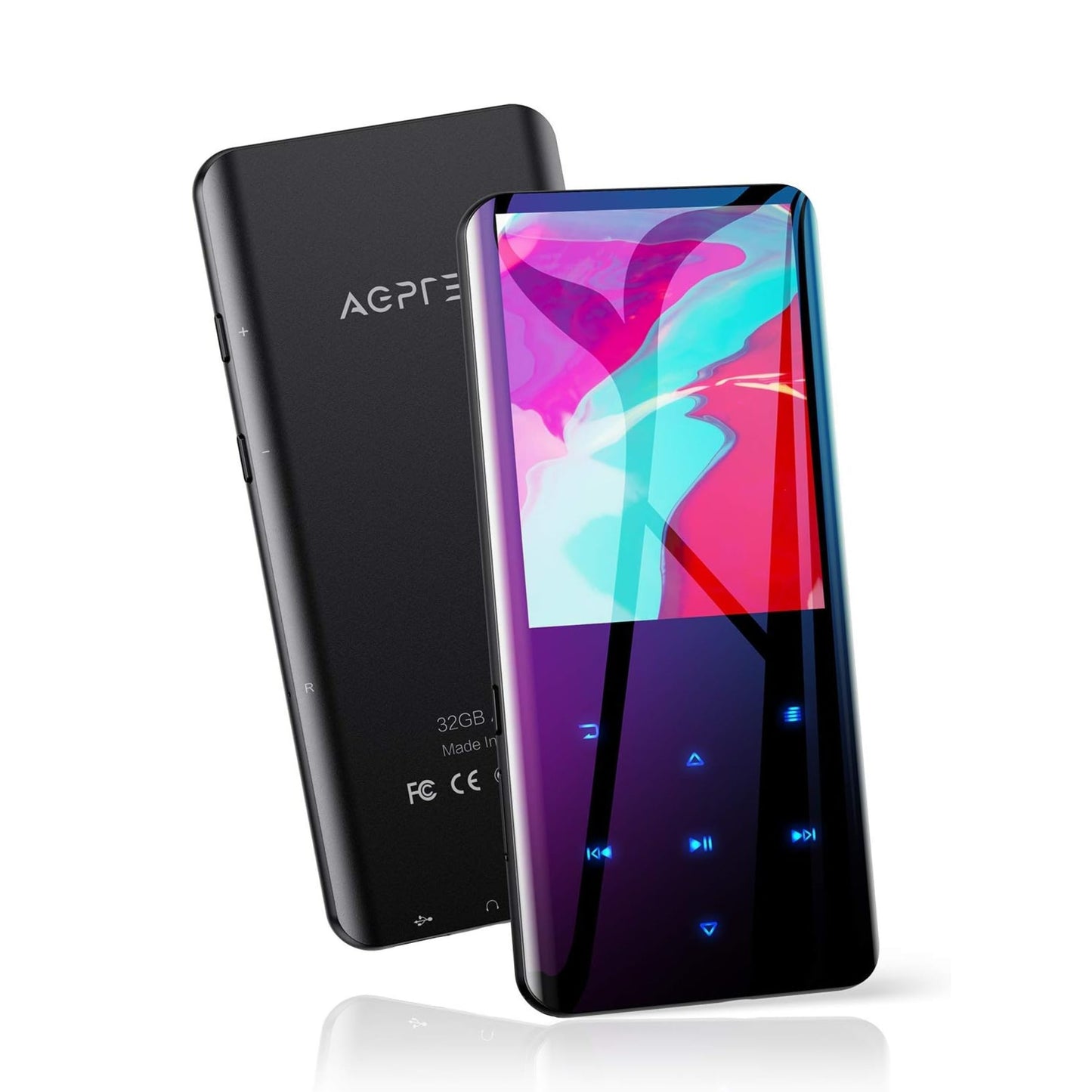MP3 Player with Bluetooth 5.3, AGPTEK A19X 2.4" Curved Screen Portable Music Player with Speaker Lossless Sound with FM Radio, Voice Recorder, Built in 32GB, Supports up to 128GB