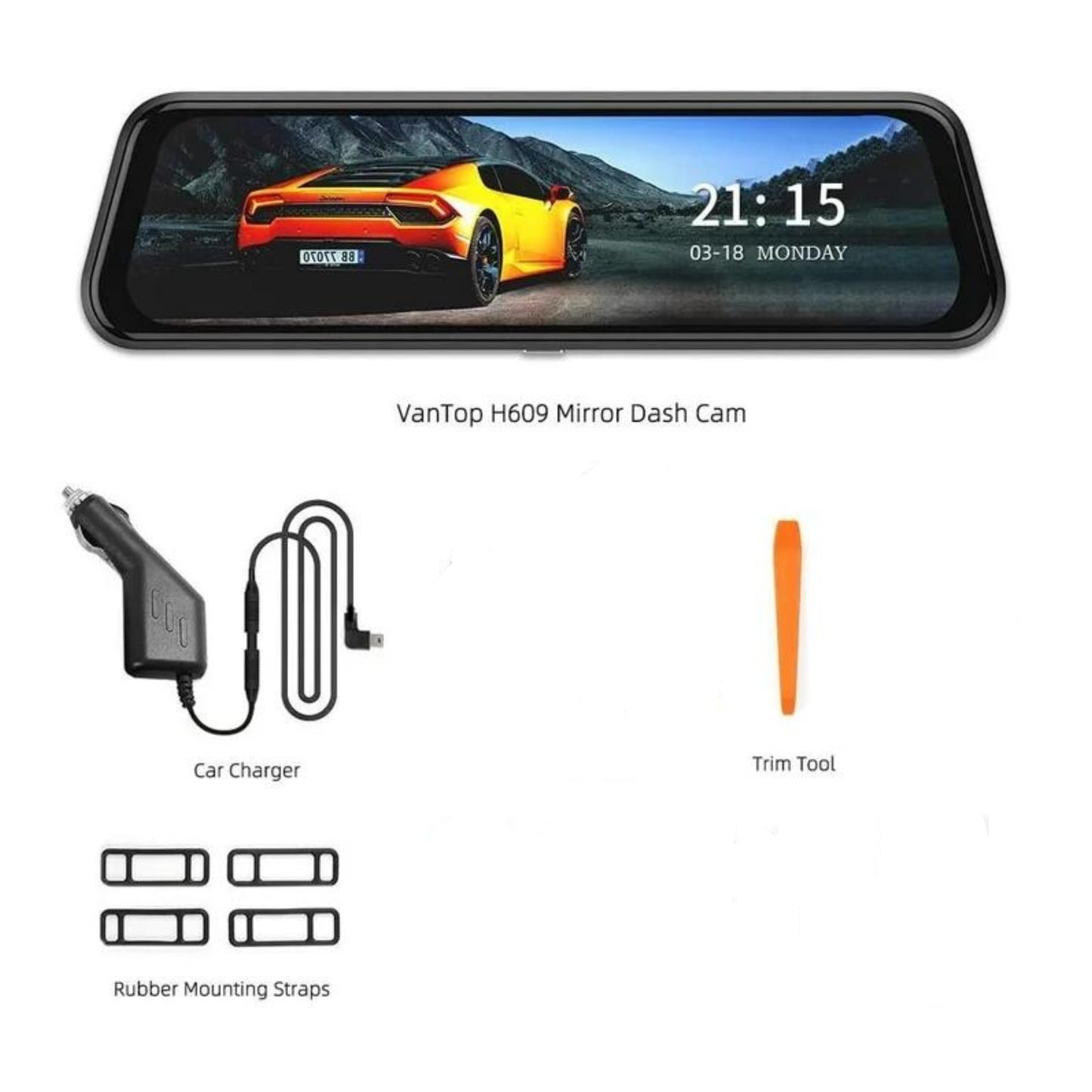Like A New VanTop H609 Dash Camera 1080P Mirror Dual Dash Cam, 10" IPS Full Touch Screen, Infrared Night Vision, Motion Detection, G-Sensor Black