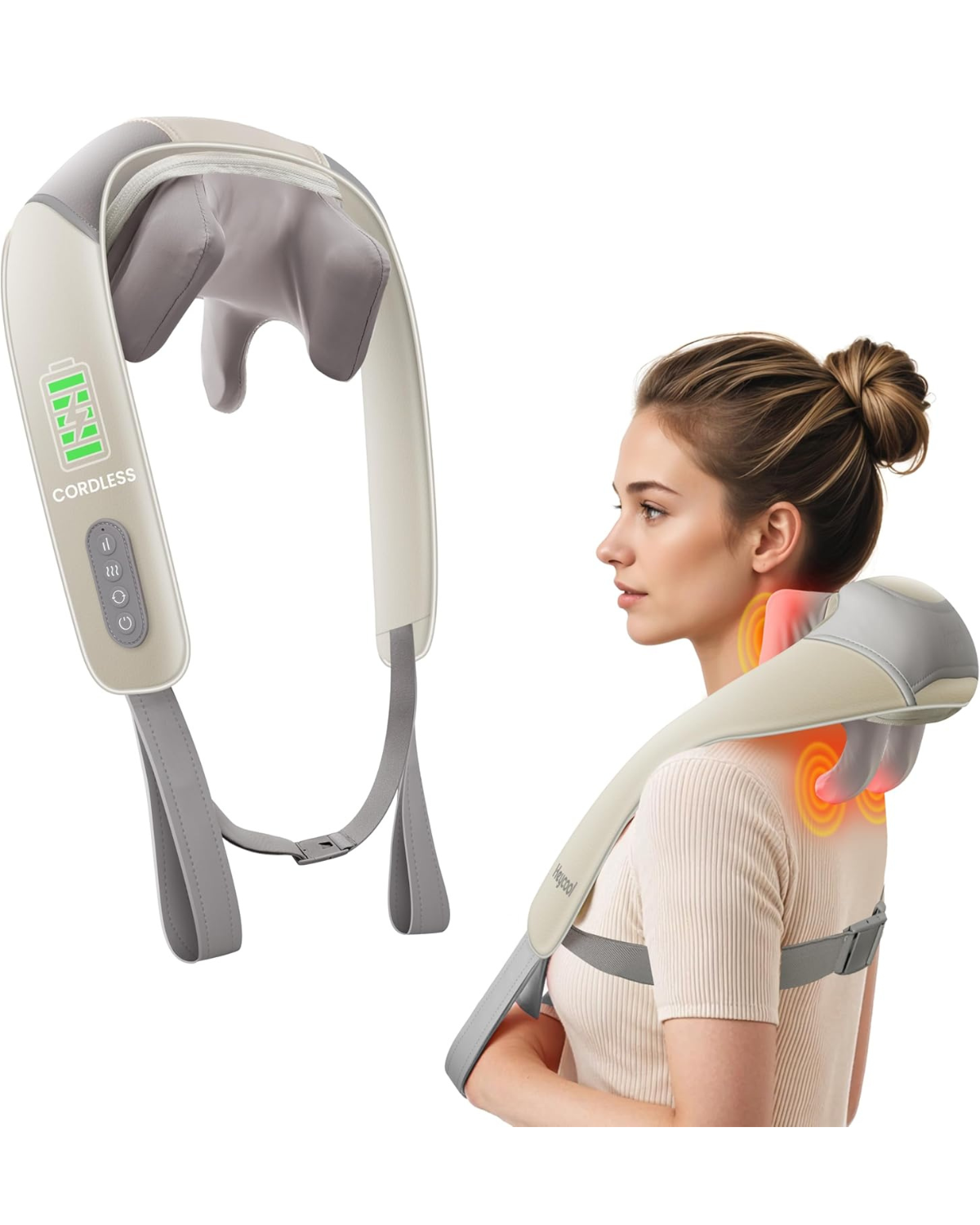 Cordless Neck Massager with Heat, FSA Eligible HSA 4D Deep Kneading Neck Shoulder Massager for Pain, Wireless Shiatsu Back Massager Pillow, Gifts for Men, Women Rechargeable