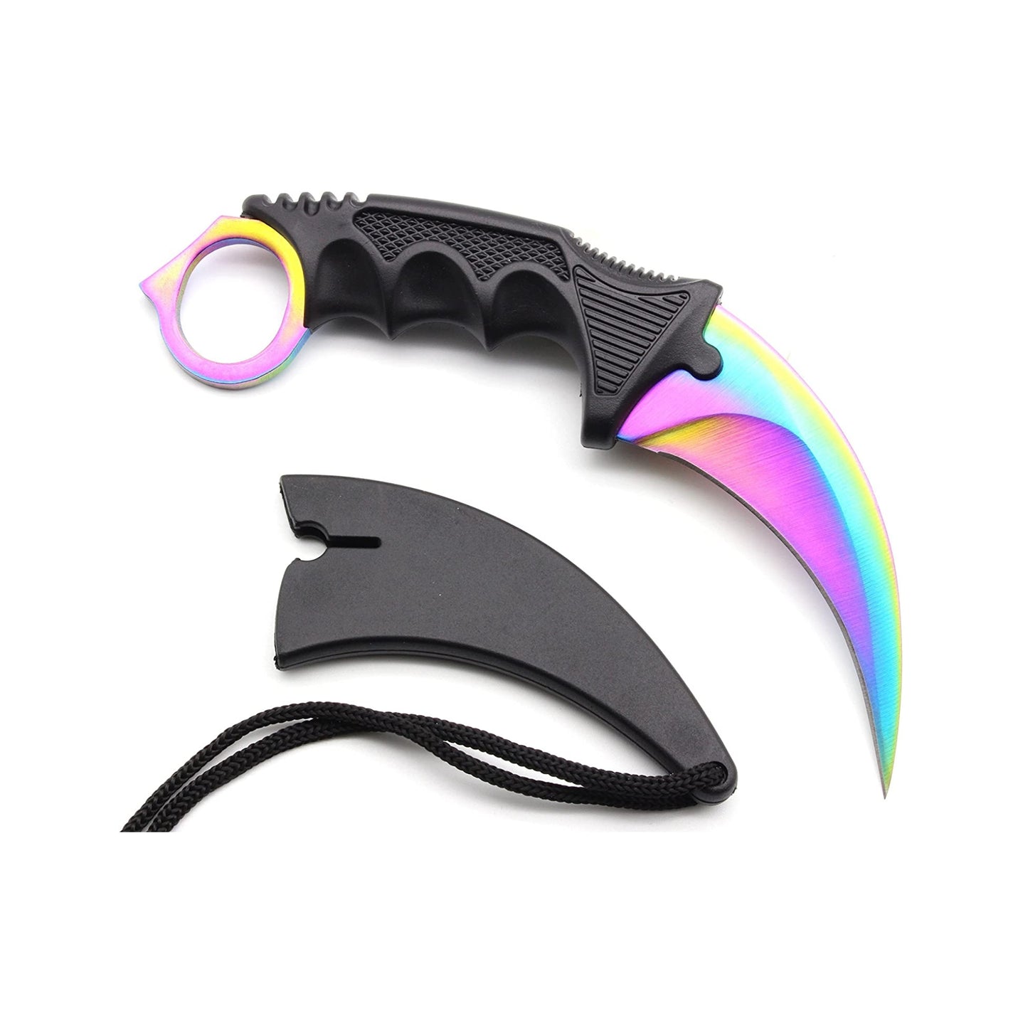 HOSANA Karambit Knife Stainless Steel Fixed Blade Tactical Knife with Sheath and Cord Nice Knife for Hunting Camping Fishing and Field Survival (Rainbow)