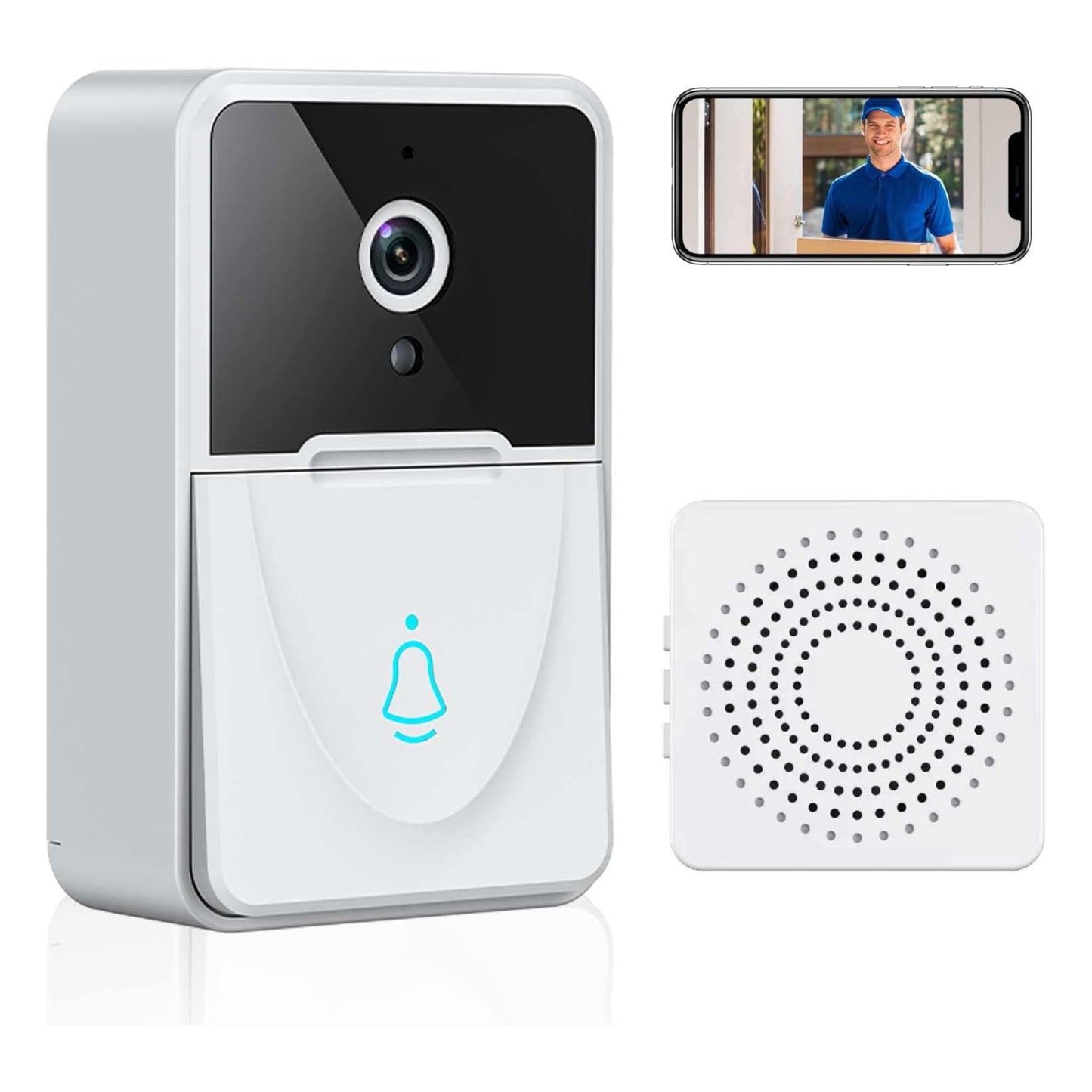 جرس باب ذكي مزود بفيديو، كاميرا جرس باب X3 مزودة بخاصية WiFi وصوت ثنائي الاتجاه وكاميرا جرس باب لاسلكية، وكاميرا جرس باب عالية الدقة للرؤية الليلية للمنزل