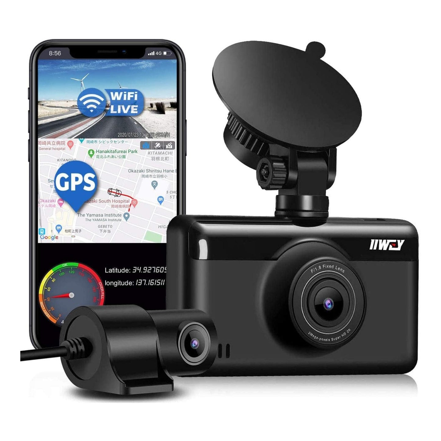 iiwey S1 4K Dash Cam Front Rear with WiFi GPS, Upgraded Front 4K Rear 1080P or Single Front 4K 2160p@30fps Car Camera, 3” Touchscreen Dashboard Camera, Sony Night Vision, Parking Monitor, App Control