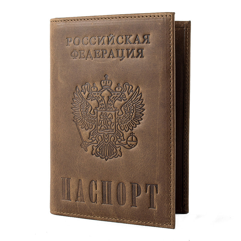 Russian Federation Genuine Leather Passport Cover Retro Business Card Holder Men Credit Card ID Holders (Color : Russian Coffee)