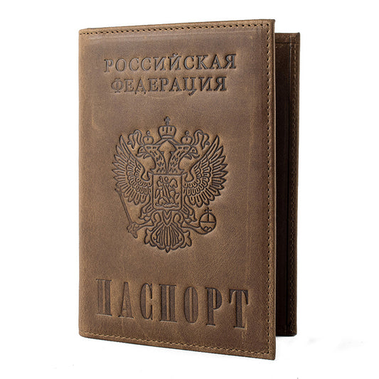 Russian Federation Genuine Leather Passport Cover Retro Business Card Holder Men Credit Card ID Holders (Color : Russian Coffee)
