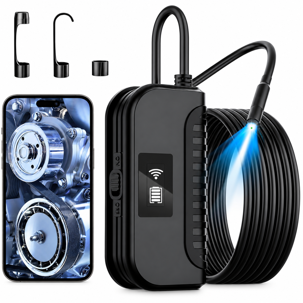 10m Endoscope Camera with Light for Mobile Phone 10M 1080P HD WIFI Autofocus with 10 LED IP68 Waterproof IP68 for IOS Android 9mm Channel Camera with Toolbox