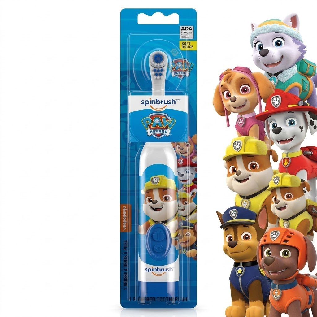Spinbrush™ Kids Electric Toothbrush, PAW Patrol™ Battery Powered Electric Toothbrush for Children Ages 3+ with 1 AA Battery, Soft Head Bristles, Leakproof SoftSwitch, Ready-to-Use