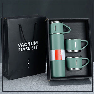 Gift Pack Stainless Steel Vacuum Flask Set with 3 Steel Cups Combo Coffee Hot Drink and Cold Water Flask Ideal Gifting Travel Friendly Latest Flask Bottle for Hot and Cold Drink Flask Bottle 500ml