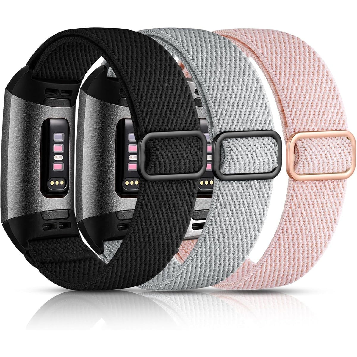 Maledan 3 Pack Elastic Band Compatible with Fitbit Charge 4 and Fitbit Charge 3 Bands for Women Men, Adjustable Stretchy Solo Loop Strap Soft Nylon Fabric Wristband for Charge 3/ Charge 4/ 3SE