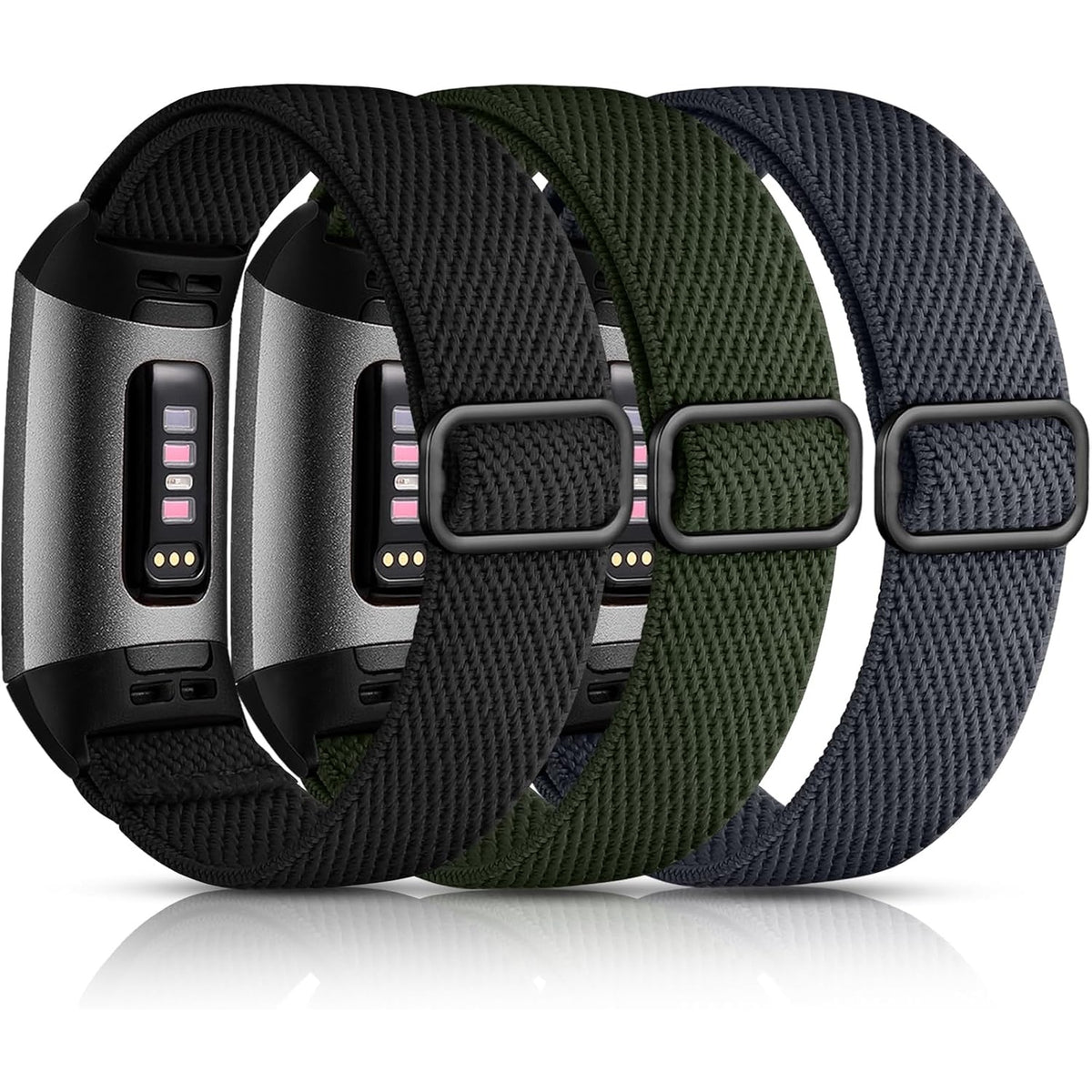 Maledan 3 Pack Elastic Band Compatible with Fitbit Charge 4 and Fitbit Charge 3 Bands for Women Men, Adjustable Stretchy Solo Loop Strap Soft Nylon Fabric Wristband for Charge 3/ Charge 4/ 3SE