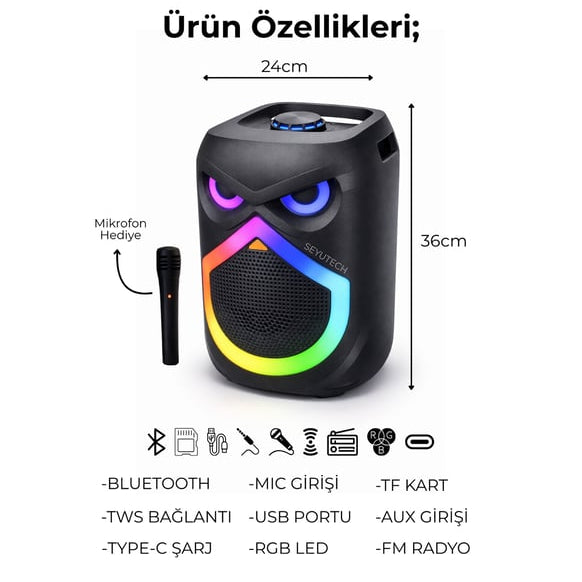 Portable DJ Bluetooth RGB Speaker with Wireless Microphone – 1800mAh Rechargeable Battery, 20M Mic Range, Voice Changer Deep Bass, Karaoke Party Speaker