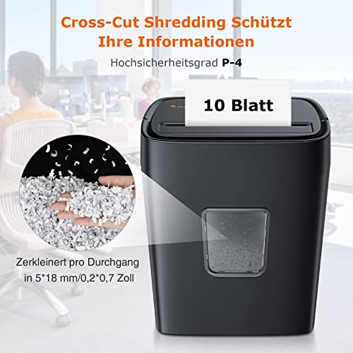 Bonsaii Paper Shredder Particle Cut 10 Sheets, Paper Shredder P4 Shredder Credit Cards/Clips for Home & Small Office, Shredder with Portable Handle & 18L Waste Paper Bin (C262-B)