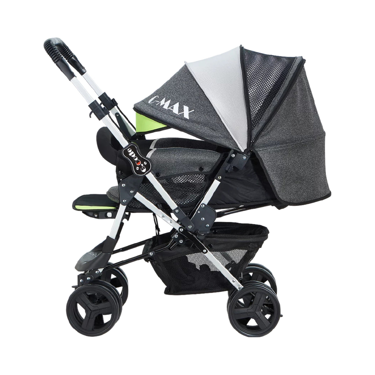 C-Max 9-Series Baby Stroller & Pram – Foldable Pushchair with Sun Canopy, Reclining Seat & Storage Basket for Newborns & Toddlers | Pink, Green, Yellow