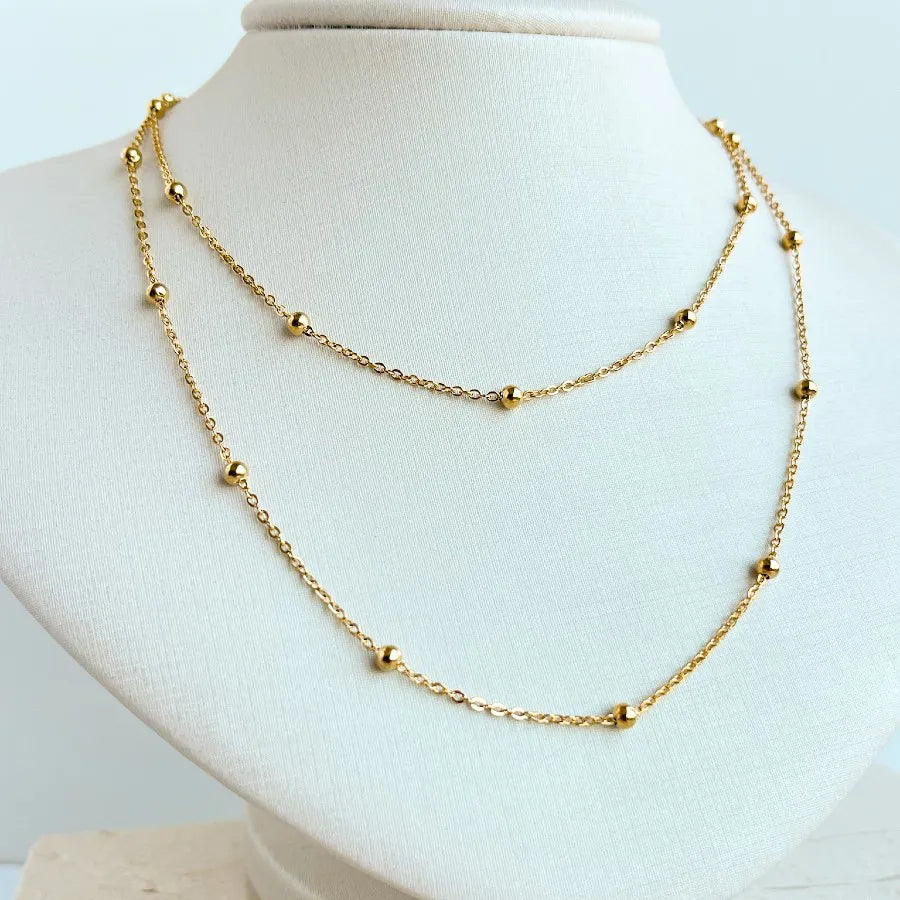 Double ball Gold necklace in stainless steel For Women/Girls