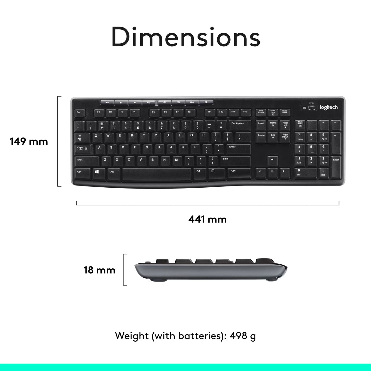 Logitech K270 Wireless Keyboard with RF Wireless Connectivity, USB Receiver Interface, Full-Size Layout, Durable Design, Plug-and-Play Setup, Compatible with Windows PC, Desktop Computer, Laptop – Black