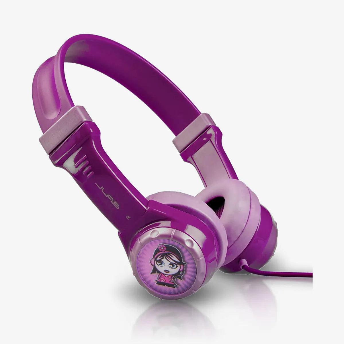 JLab JBuddies Kids - Safe Volume Regulator Easy Volume Control Comfy & Strong With 8 3-D Stickers Volume Limiting Headphones, Guaranteed for Life - Purple