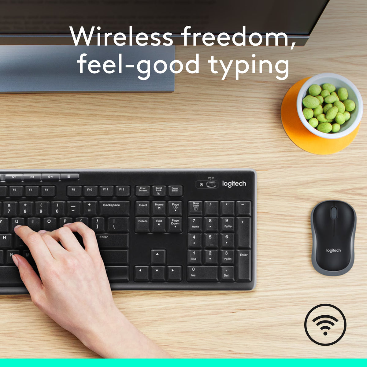 Logitech K270 Wireless Keyboard with RF Wireless Connectivity, USB Receiver Interface, Full-Size Layout, Durable Design, Plug-and-Play Setup, Compatible with Windows PC, Desktop Computer, Laptop – Black