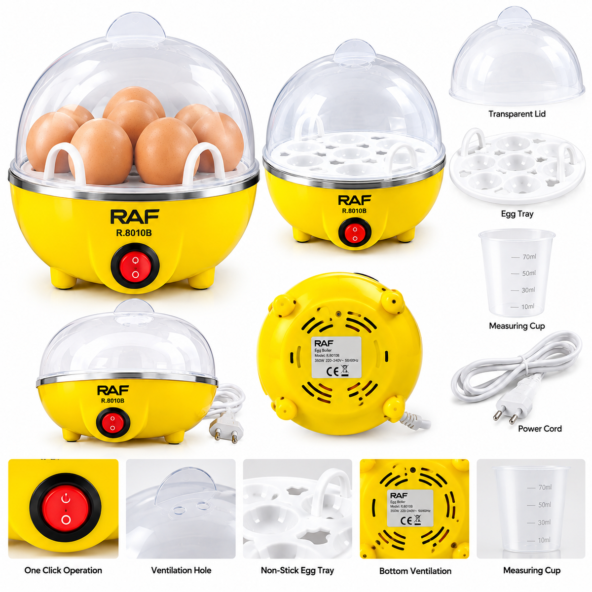 RAF egg boiler Household 350W Automatic Rapid Time Adjustable Electric Egg Boiler cook 7 eggs