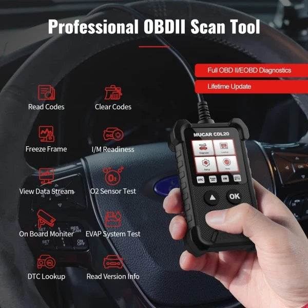 MUCAR CDL20 Universal OBD2 Scanner, Check Engine Car Code Reader with Full OBD2 Functions, Vehicle Info/MIL/EVAP/Freeze Frame/DTC Library, Diagnostic Scan Tool for All OBD II & EOBD Cars After 1996