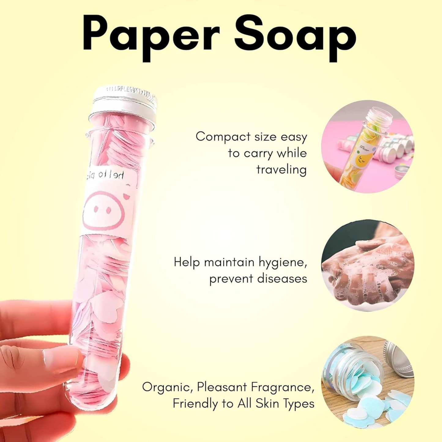 Hugs and Hurts Paper Soap Tube Mixed Fragrances Pack of 3 Disposable Mini Soap Petals in Compact Tubes for Hand Wash Personal Hygiene (3)