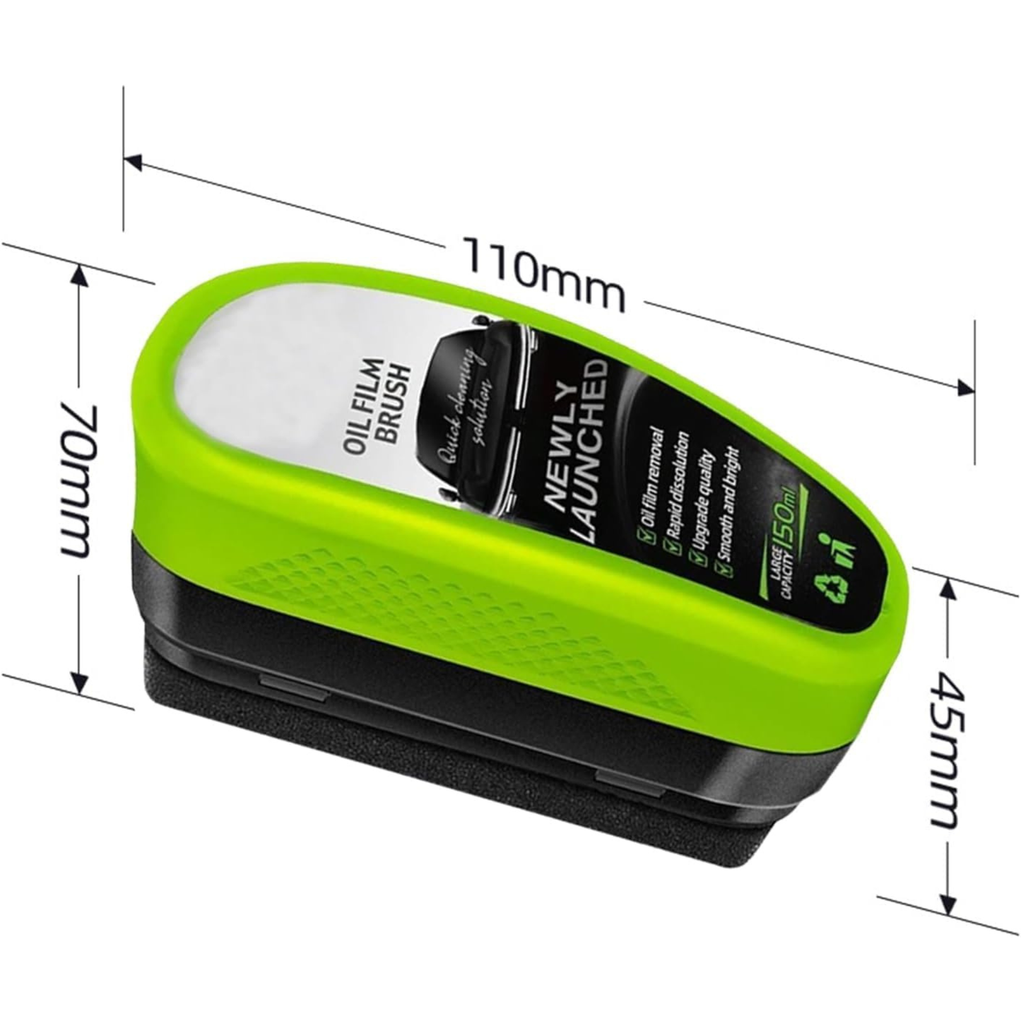 2025 New 2.0 Green Oil Film Wipe, Automotive Oil Film Cleaning Brush, 150ml Oil Film Remover for car, Windshield Cleaner Tool, Glass Oil Film Remover, Improves Clarity (1pcs)