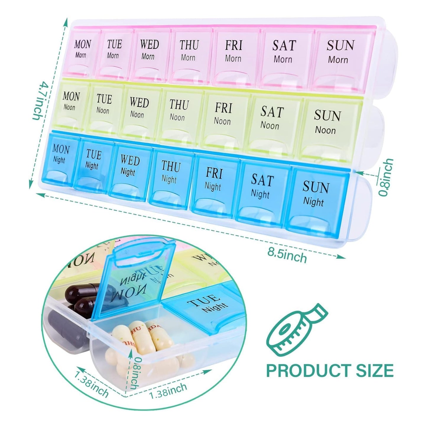 Large Weekly Pill Organizer 3 Times A Day, Moisture-Proof 7 Day Pill Box, Travel Pill Cases Portable for Pills Vitamin Fish Oil Supplements