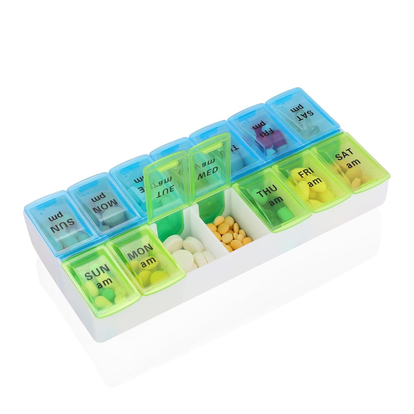 Large Weekly Pill Organizer 2 Times A Day, Medicine Cases,Moisture-Proof 7 Day Pill Box, Travel Pill Cases Portable for Pills Vitamin Fish Oil Supplements