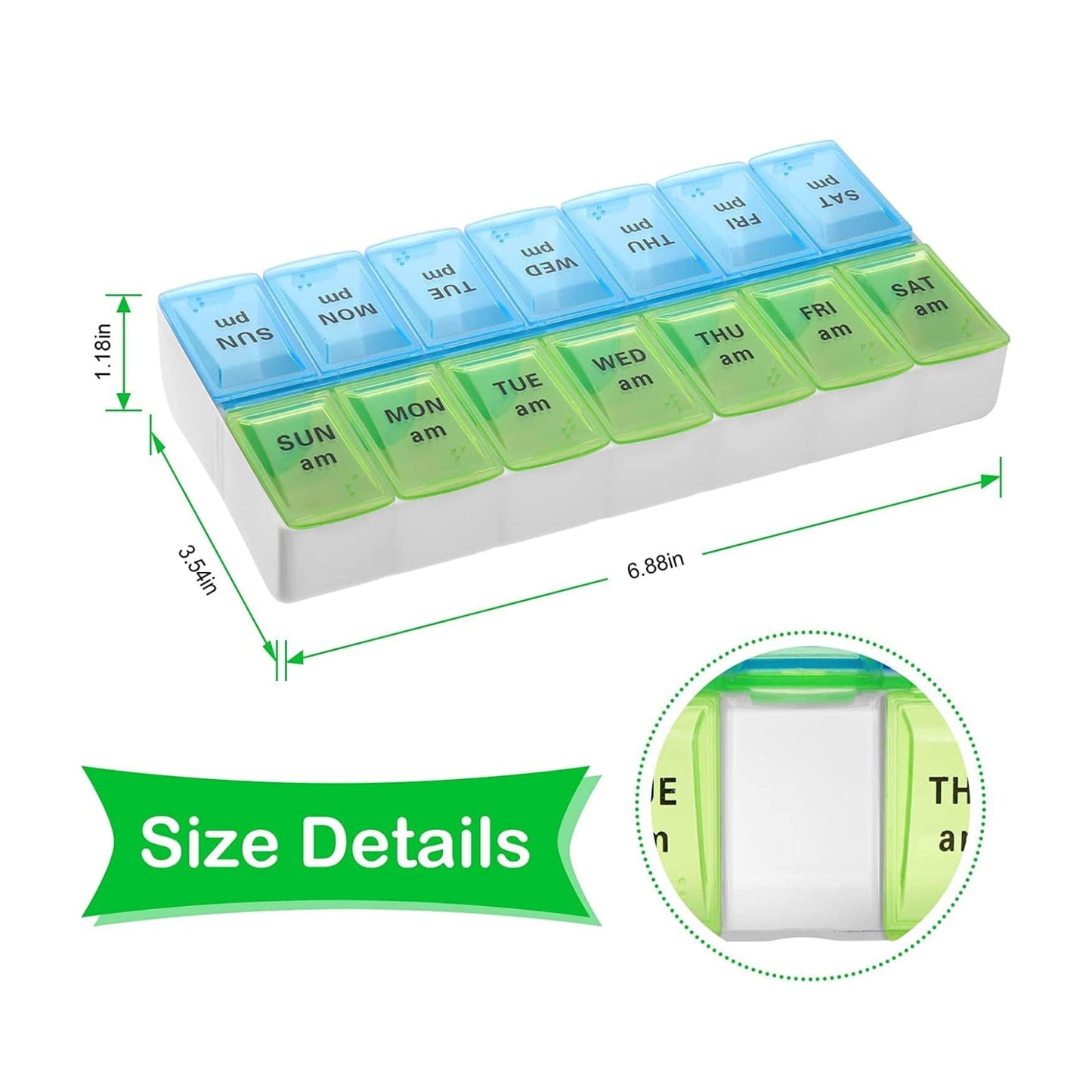 Large Weekly Pill Organizer 2 Times A Day, Medicine Cases,Moisture-Proof 7 Day Pill Box, Travel Pill Cases Portable for Pills Vitamin Fish Oil Supplements