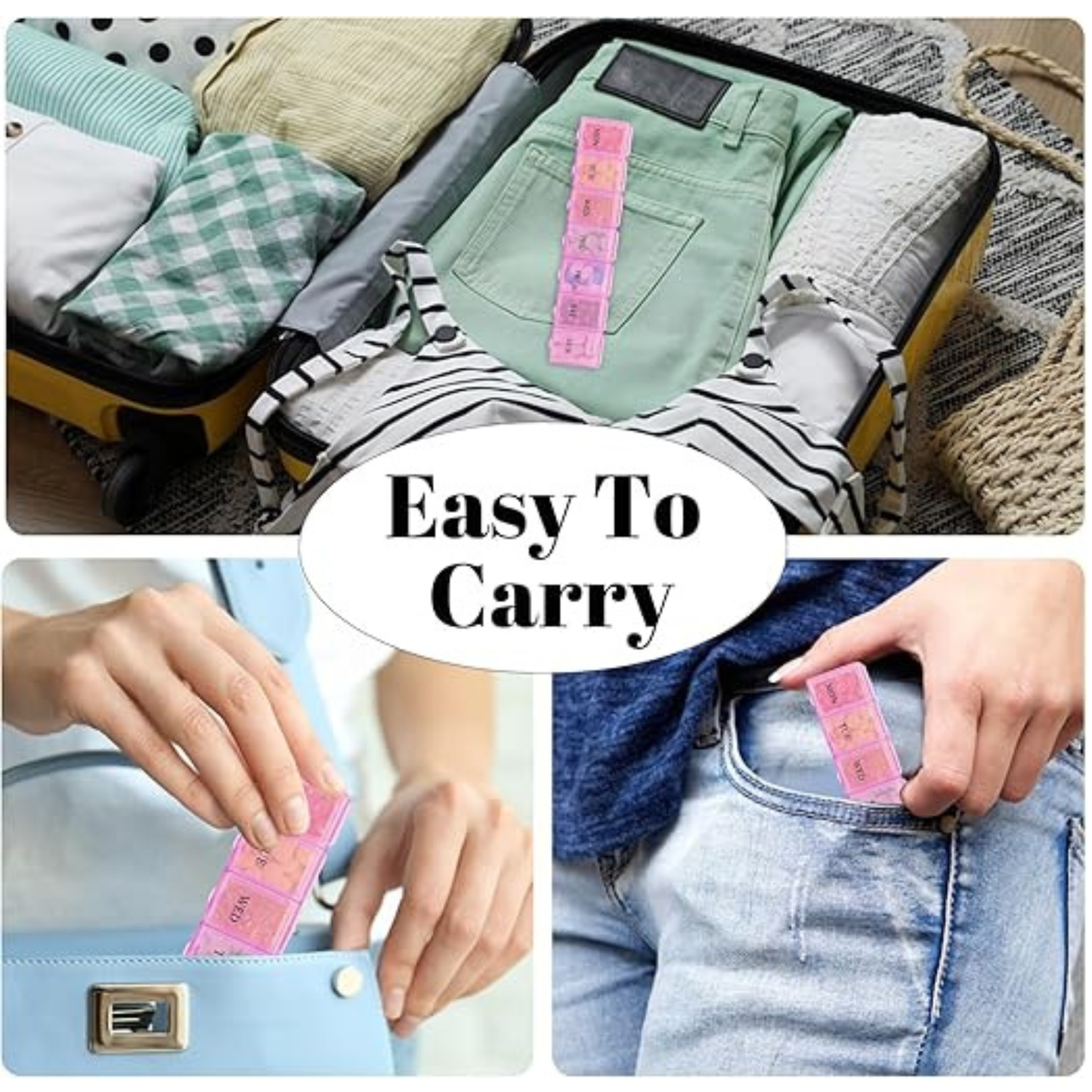 Pill Box Organizer, Once Every 7 Days, Weekly Drug Storage Box, Portable Daily Pill Box Suitable for Travel, Business Trips, and Offices.