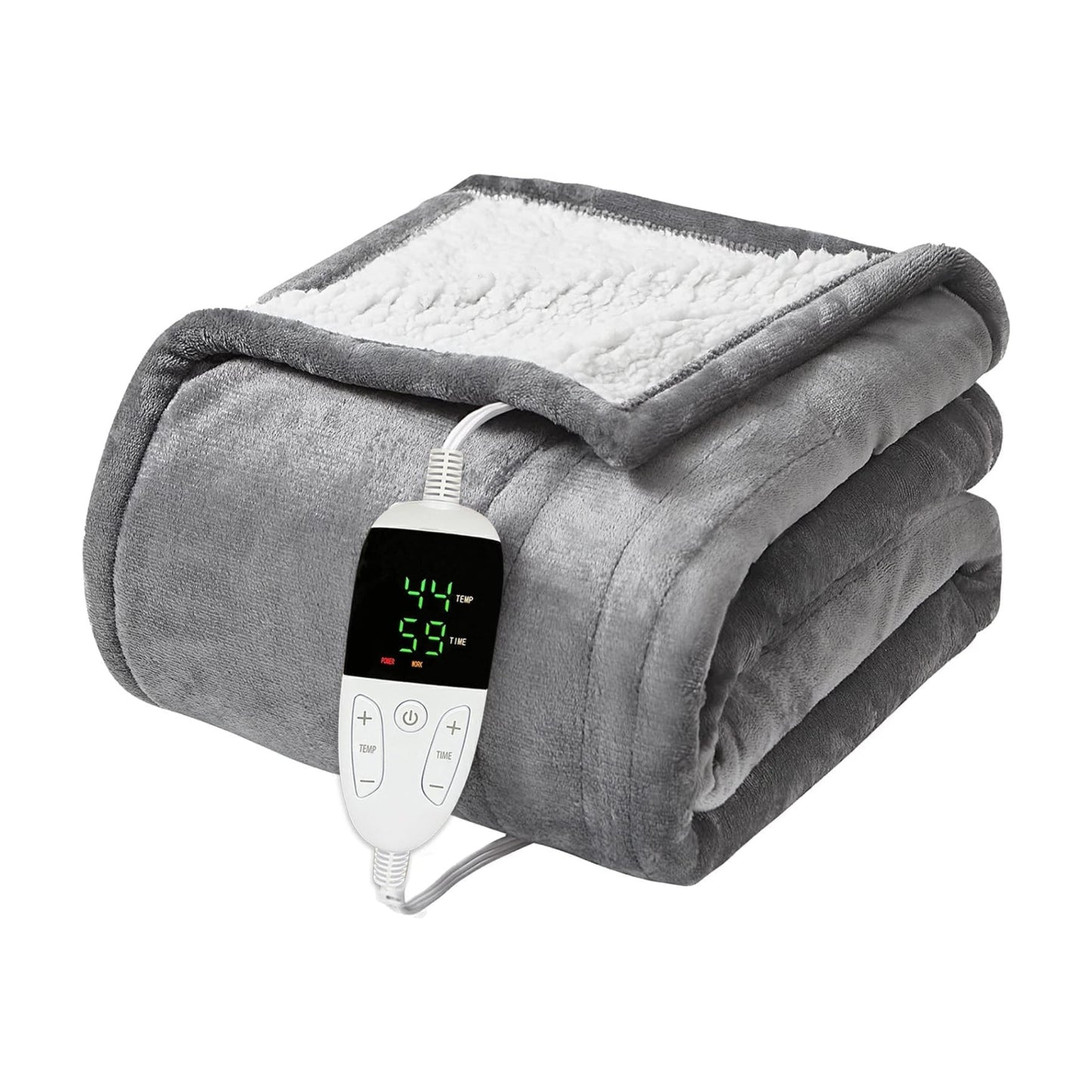 Electric Blanket 150x180cm Heated Throw Blanket with 6 Heat Levels & Up to 9 Hours Timer Flannel Sherpa Fast Heating | Machine Washable Comes with Lap Blanket | Double to King | Grey