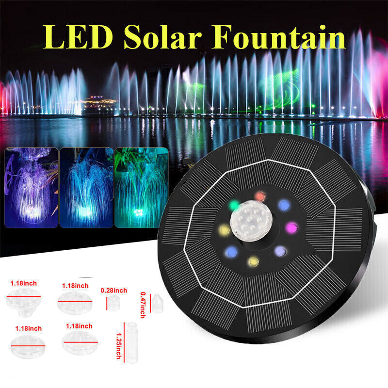 نافورة مياه صغيرة تعمل بالطاقة الشمسية LED RGB، بطارية 1500 مللي أمبير/ساعة، نافورة شلال لحمام السباحة والبركة، ديكور خارجي للحديقة، حمام طيور، نافورة مياه عائمة تعمل بالطاقة الشمسية، منتجات إضاءة