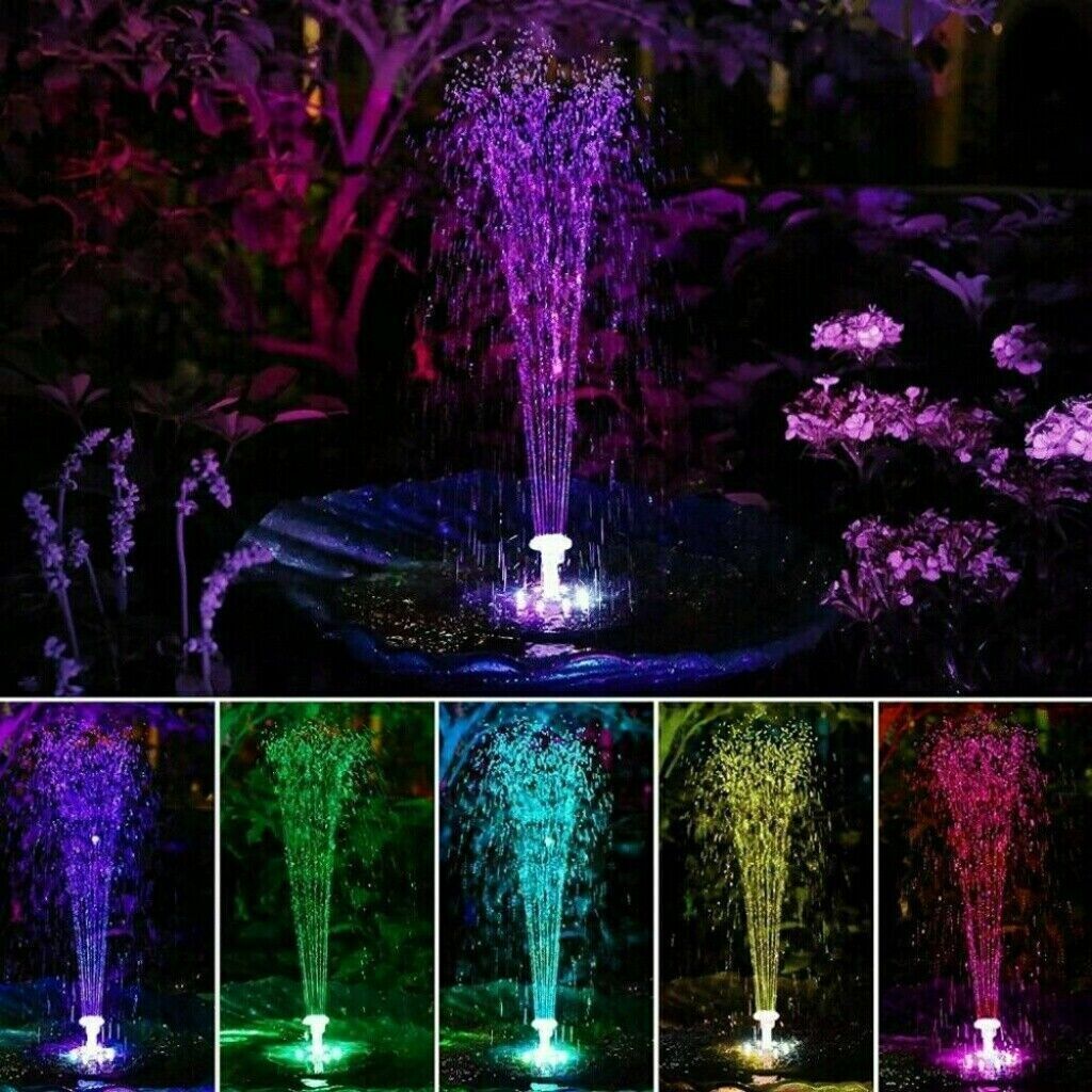 نافورة مياه صغيرة تعمل بالطاقة الشمسية LED RGB، بطارية 1500 مللي أمبير/ساعة، نافورة شلال لحمام السباحة والبركة، ديكور خارجي للحديقة، حمام طيور، نافورة مياه عائمة تعمل بالطاقة الشمسية، منتجات إضاءة