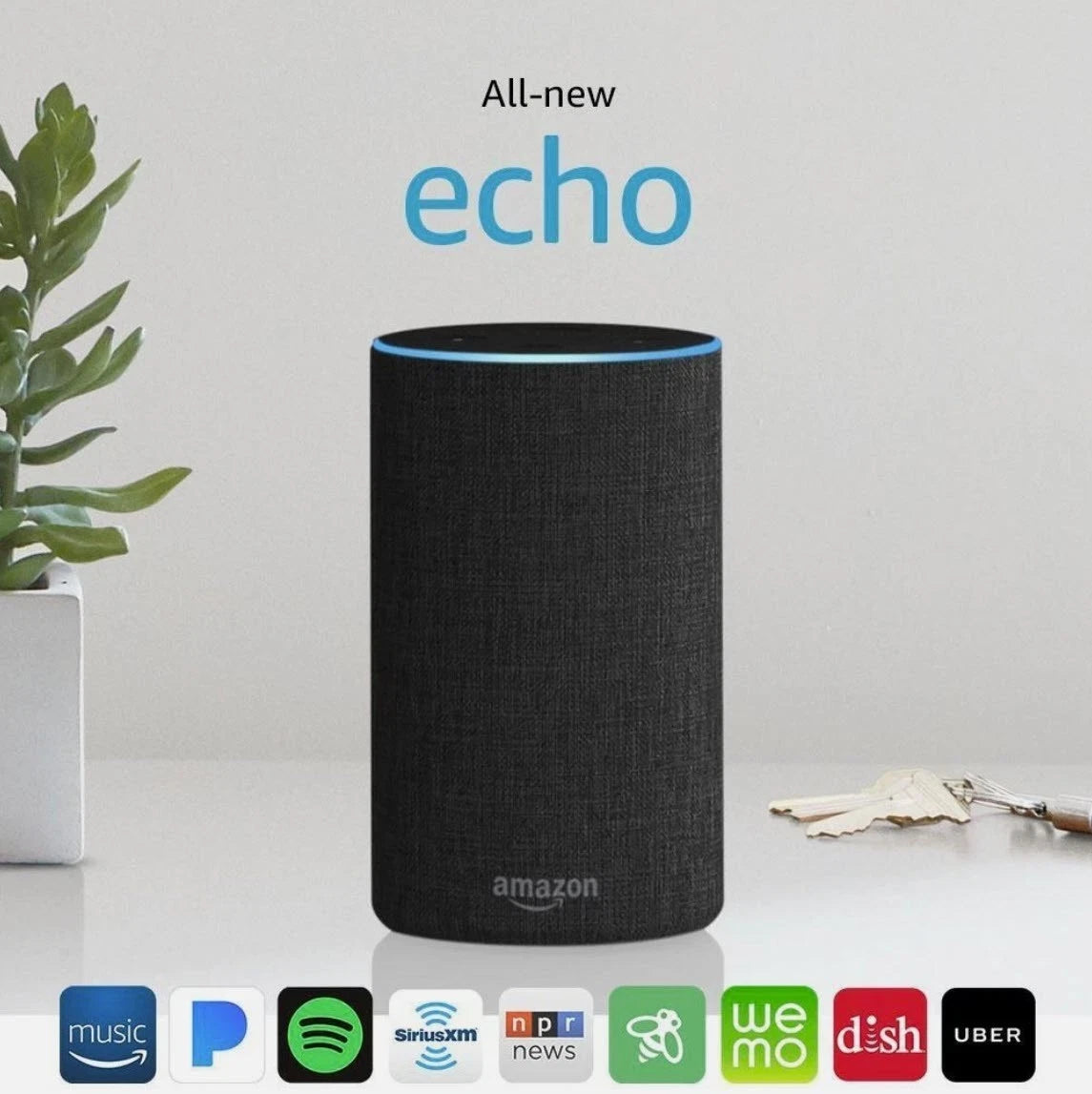 Like A New Amazon Alexa Echo - Smart speaker with Alexa and Dolby processing 7 Microphone Array,5.9" Tall, Wi-Fi & Bluetooth Connectivity(2nd Generation)