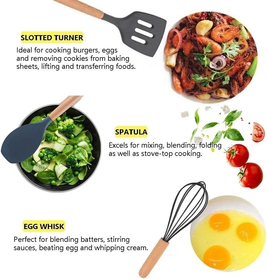 Kitchen Silicone Cookware Set, 12-piece Non-stick Cookware, Heat-resistant, BPA-free, Cooking Tools, Stirring Kitchen Tool Set