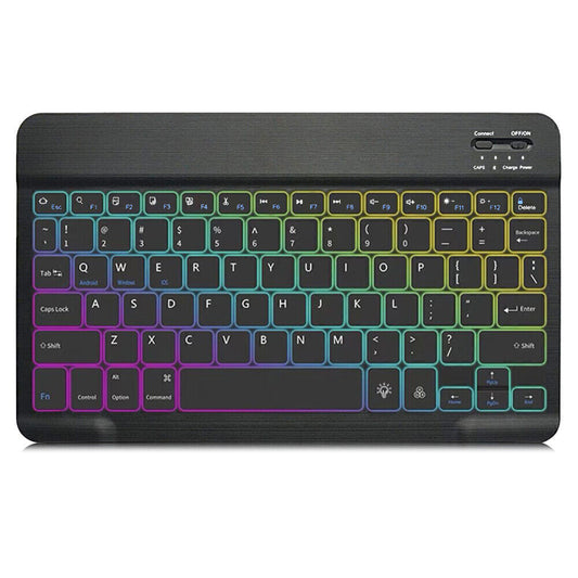 RGB Backlit Wireless Bluetooth Keyboard for Apple iPad iPhone Samsung Tablet Phone Smartphone iOS Android Windows (10 inch Black) Ultra Slim Portable Mini Keyboard