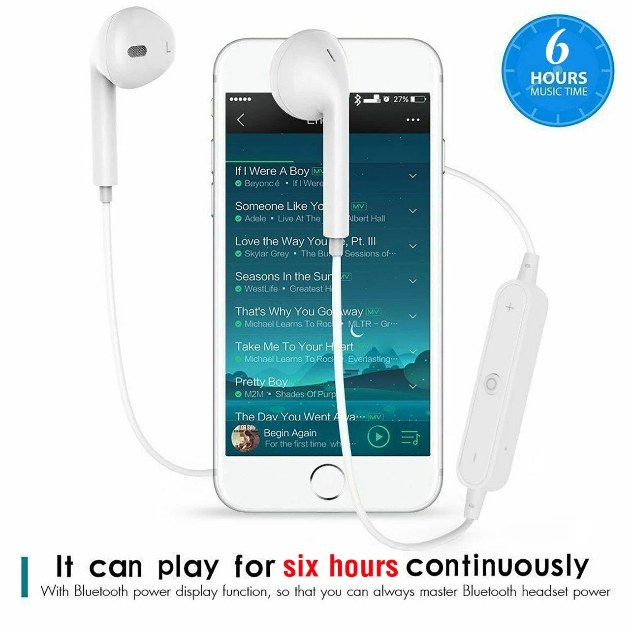 S6 Bluetooth Wireless Headphones V4.1 Stereo Earphones Sports Sweat proof Headset with Mic for PC iPhone Samsung and All Android Phones