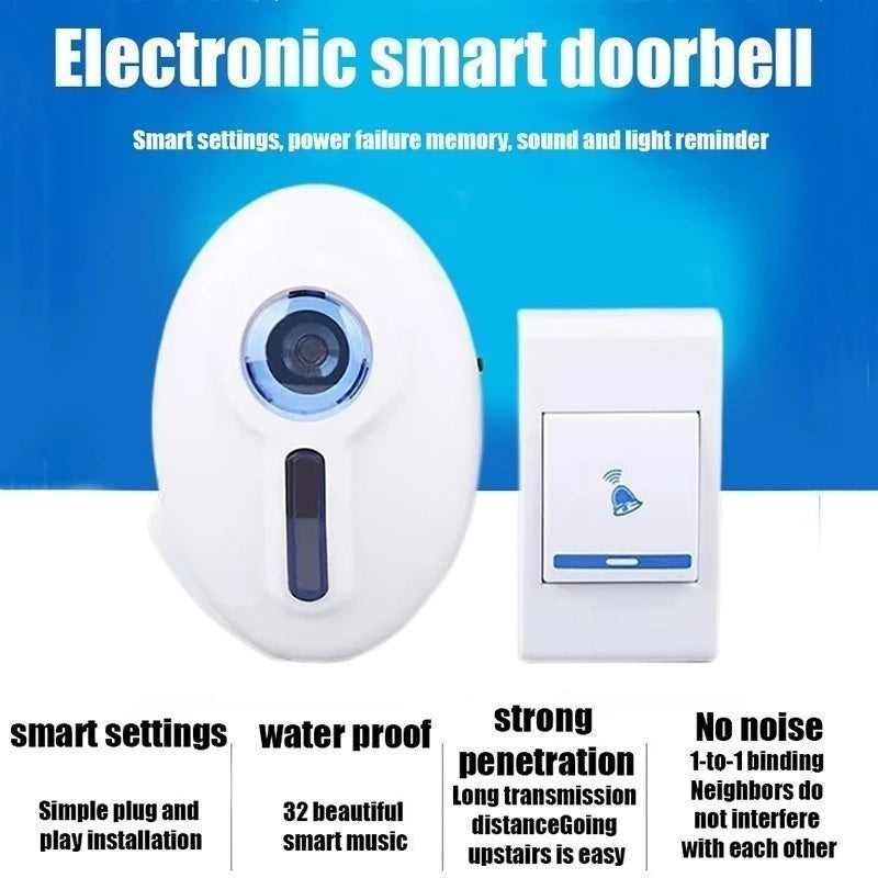 NWZ NZ-183 Mini Doorbell Door Chime Kit with Multiple Ringtones Receiver Transmitter Wireless Doorbell with up to 30M Wireless Range Battery Operated for School Home Office Hotel