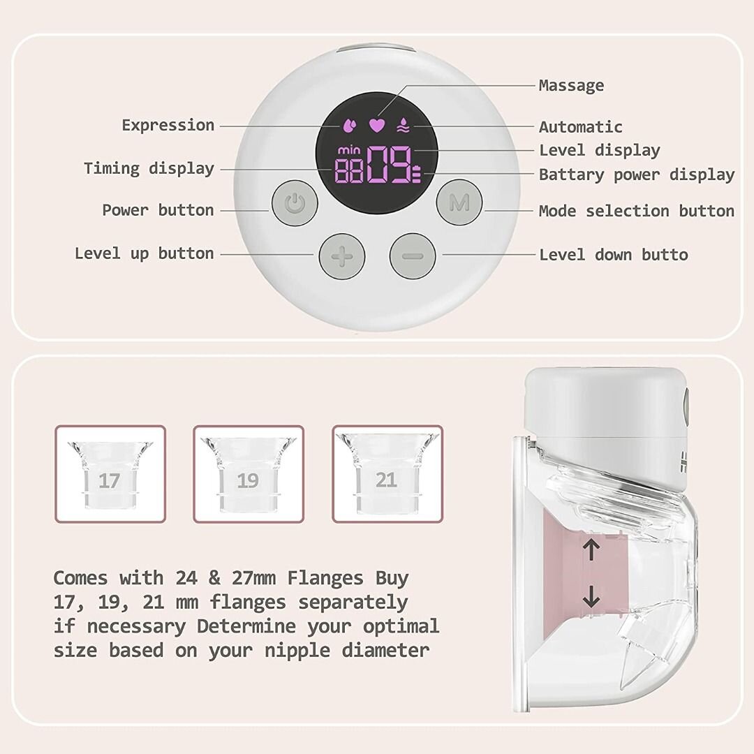 S12 Electric Breast Pump, Portable Handsfree and Low Noise Electric Breast Pump with 3 Modes, 9 Levels and Memory Function – 24 mm Default Collar / 19 mm & 21 mm Inserts