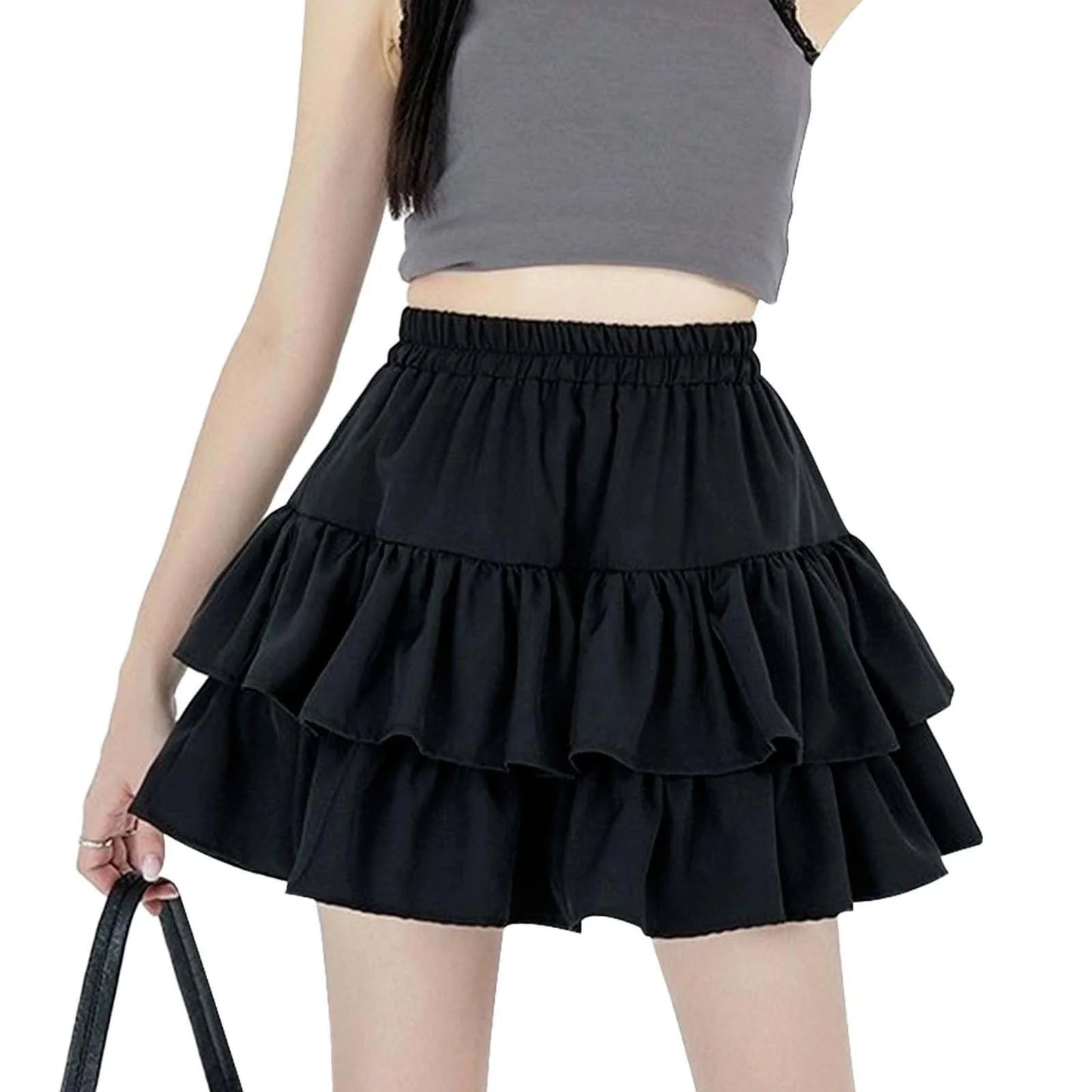 Women's High Waisted Black Mini Ruffle Skirt Polyester & Spandex, for Summer & Autumn, Size M - Gulybaba - Genuine products online Marketplace in Pakistan