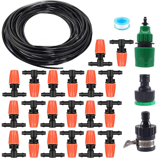 Nozzles Irrigation System Misting Automatic Watering Garden Hose Spray head with 4/7'' PE Hose and Cconnector 15m (15)