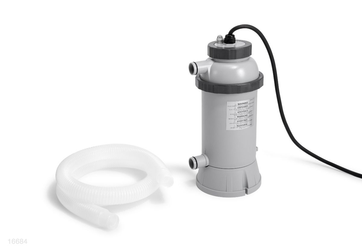 Intex Pool Electric Heater suited for above ground pools up to 12' (3.6m). Includes pool thermometer.