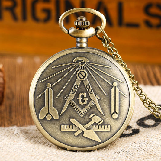Retro Quartz Pocket Watch with Freemason Symbol