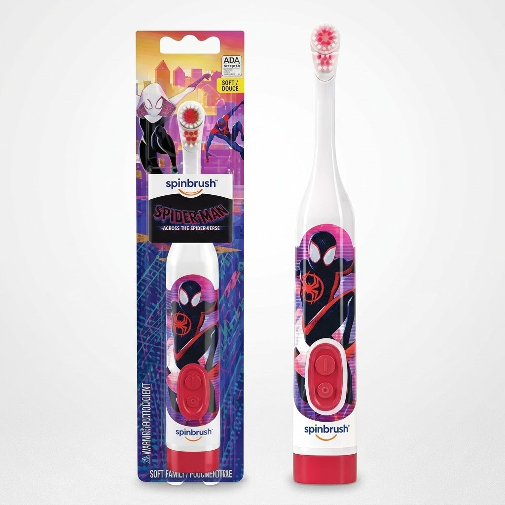 Spinbrush™ Kids Electric Toothbrush, Spiderman™ Battery Powered Electric Toothbrush for Children Ages 3+ with 1 AA Battery, Soft Head Bristles, Leakproof SoftSwitch, Ready-to-Use