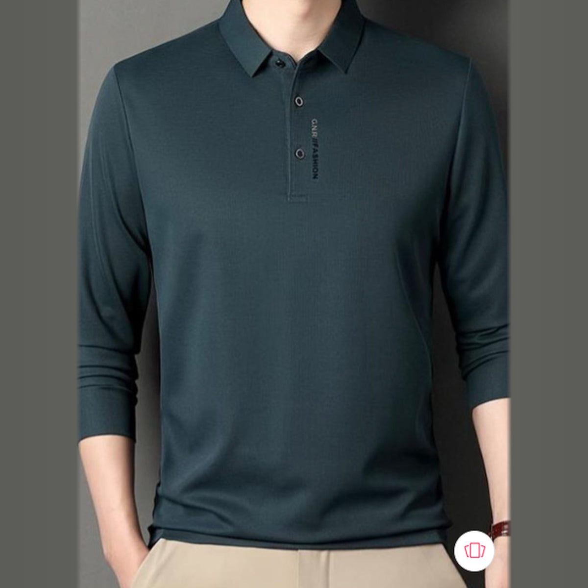 Men's Dark Teal Long Sleeve Polo Shirt – Premium Textured Knit Smart Casual Collared T-Shirt – Office & Everyday Wear – Size L